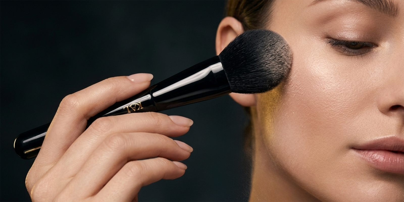 Applying liquid foundation with a synthetic bristle makeup brush