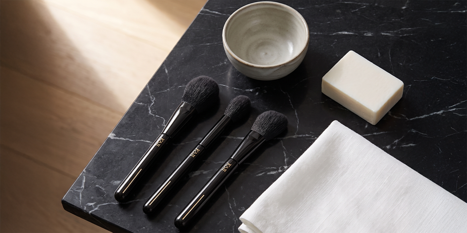 Brush cleaning tools flat lay